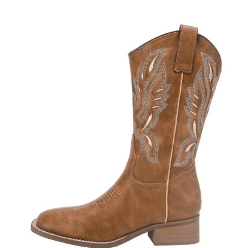 

Fashion Spring and Autumn Hot-selling High-quality Women s Boots Fashion Color Matching Sleeves Square Toe Low Heel Women s High Boots 40