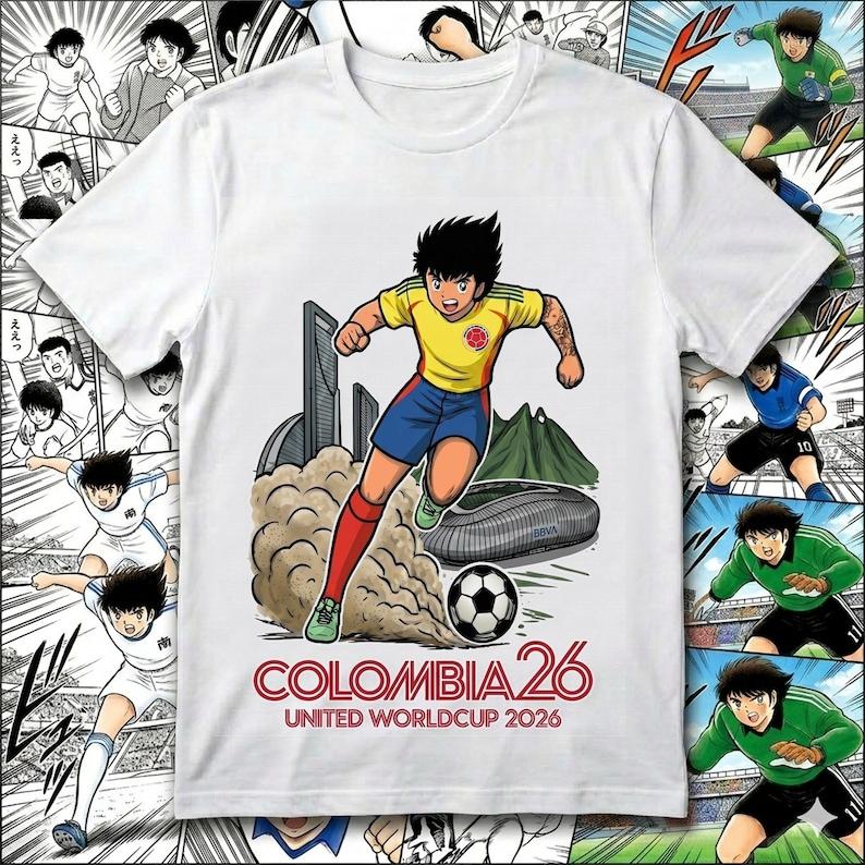 Captain Tsubasa Anime Soccer Shirt, Colombia 2026 World Cup Tee 4XL