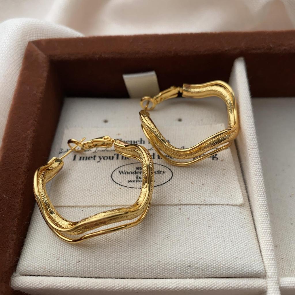 Irregular Ring Earrings, Earrings, Personalized Design, High-Grade Metal, High-Grade Temperament, Cold Wind, Retro Light Luxury Earrings.