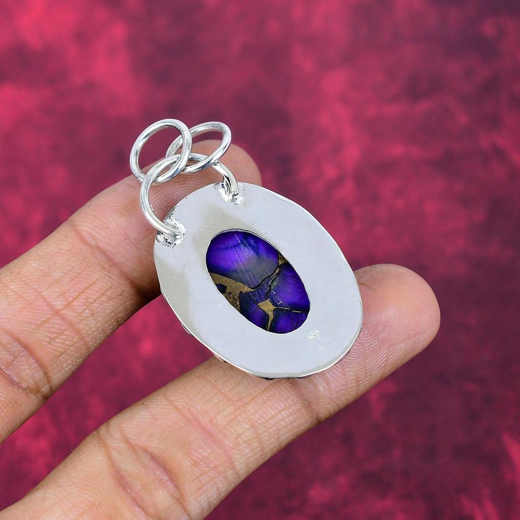 Purple Copper Turquoise Pendant, 925 Solid Sterling Silver Jewelry, Gemstone Pendant, Gift For Her Handmade Dainty Jewelry