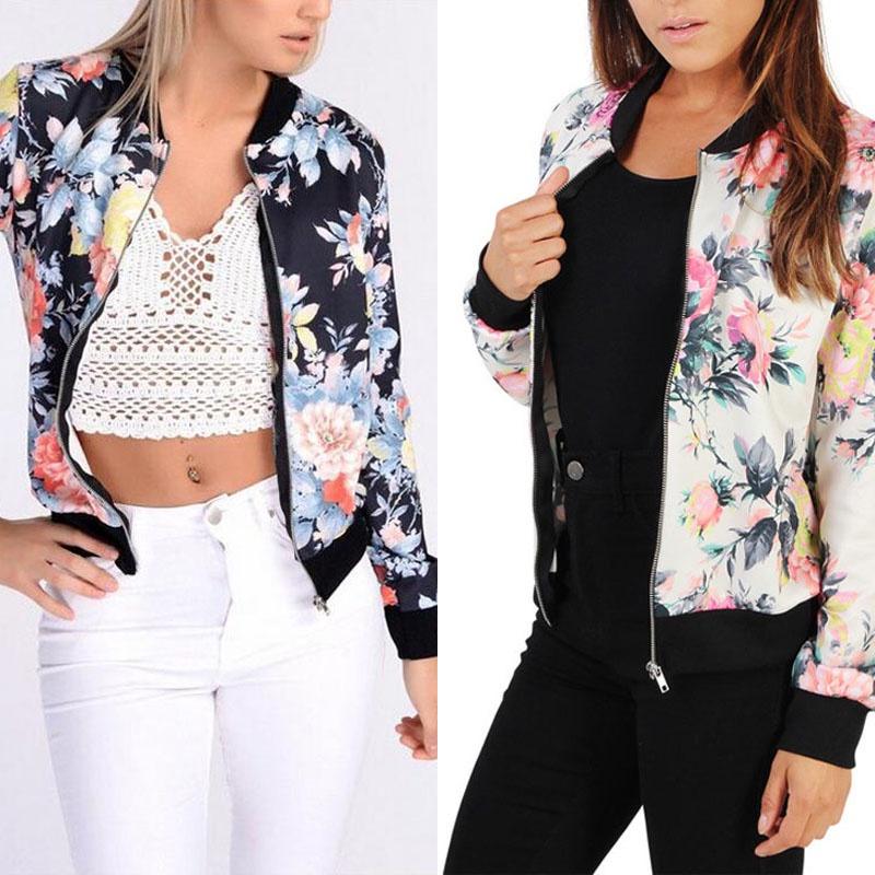 Stylish Women's Casual Floral Long Sleeve Baseball Jacket Coat For Everyday Wear