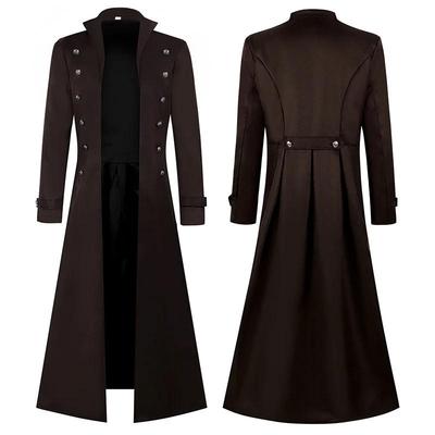 Męski Gotycki Płaszcz Średniowieczny Steampunk Retro Dwurzędowy Wykończenie Jednolity Męski Klapy Vintage Długie Kurtki