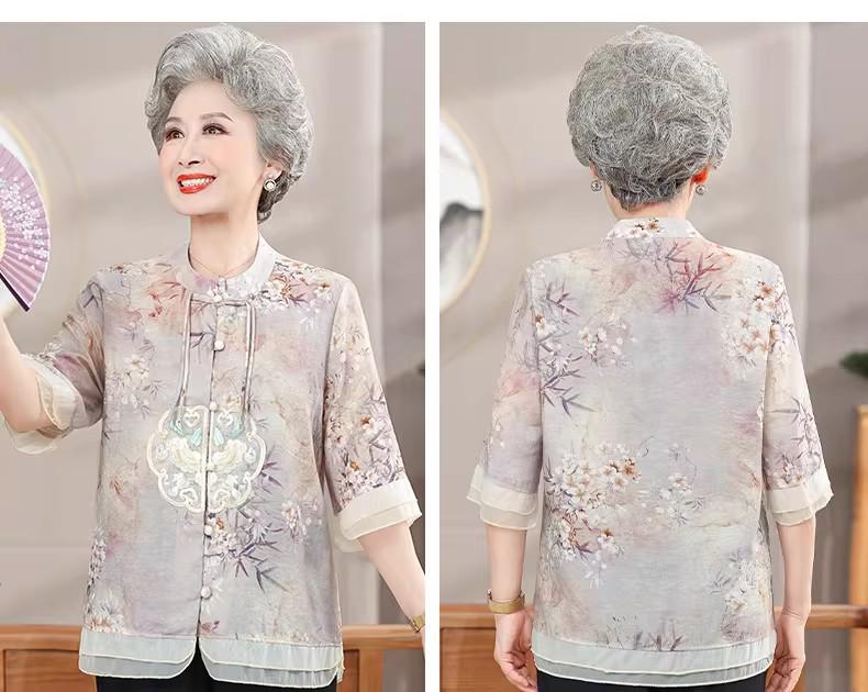 Chinesischer Stil Sommer-Sets mit kurzen Ärmeln für Frauen mittleren Alters & ältere Frauen - Stilvolle T-Shirts & Hemden für Mütter, Perfektes Geschenk zum Muttertag