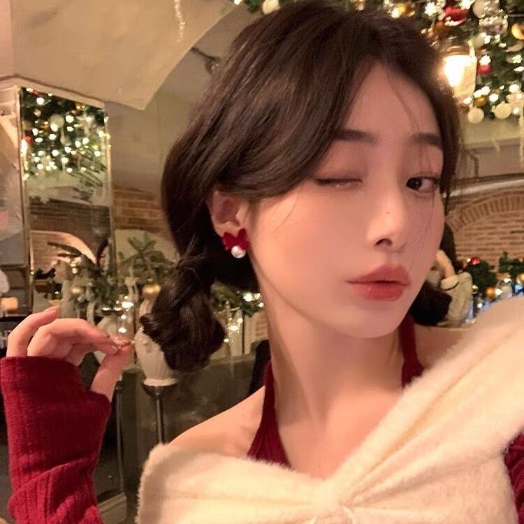 Autumn And Winter Pearl Black Velvet Bow Stud Earrings Trendy Earrings Women'S Niche Design Sense Premium Earrings