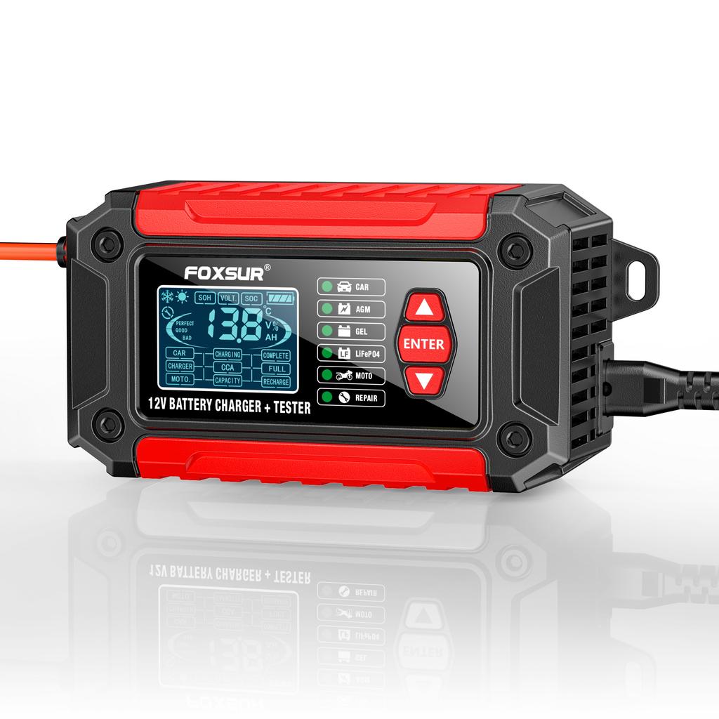 Car Battery Charger 12V 2 In 1 Smart Battery Tester Charger for Motor Car Repair Mode LCD Display AGM LiFePO4 Lead Acid
