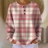 Women's Crew Neck Three‑Button Placket Color‑Block Striped Waffle Knit Loose Long Sleeve Top