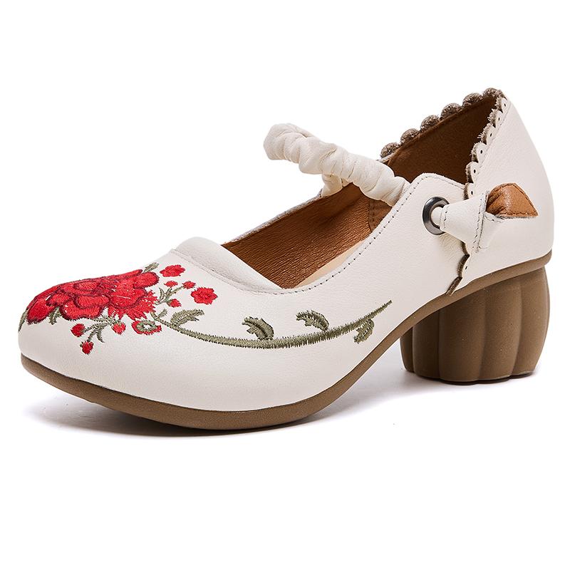 Fashion GKTINOO 2025 Spring Flower Genuine Cow Leather Shoes Women Shoes Elegant Fashion Shoes Woman Retro Handmade Shoes High Heels
