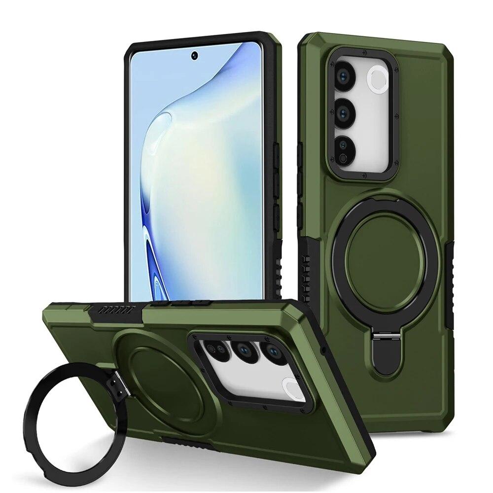 

Протиударний чохол KEYSION для VIVO V27 5G V27e V25 V25e силіконовий + ПК з металевим кільцем для телефону з підставкою для VIVO Y35 Y36 Y22S Y17S Y27 4G for VIVO Y27 4G зелений