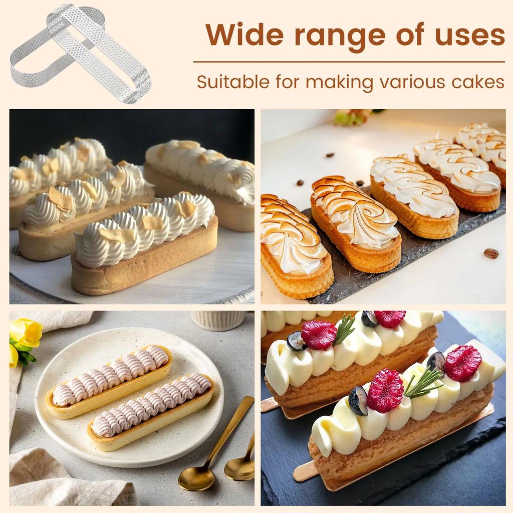 12 Stück Ovale Muffin Tarte Ringe Edelstahl Poröser Tarte Ring Perforierte Kuchen Mousse Form Keks Ausstecher Gebäck Quiche Form Werkzeug