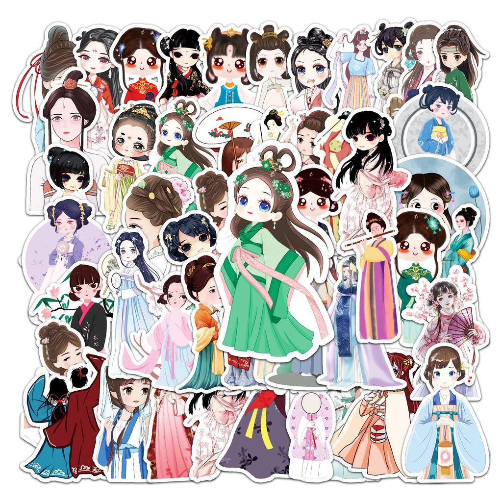51 Kreskówkowa Urocza Dziewczynka Hanfu Styl Chiński Dekoracja DIY Walizka Guka Skateboard Samochód Wodoodporne Naklejki