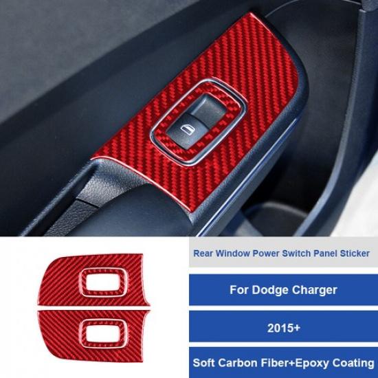 4x Red Carbon Fiber Inner Rear Door Window Switch Frame Cover For Charger 15-22