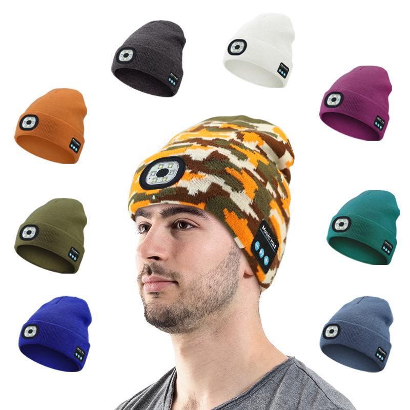 Luminous LED Headlamp Music Hat with Wireless Bluetooth Earphones for Night Running & Fishing