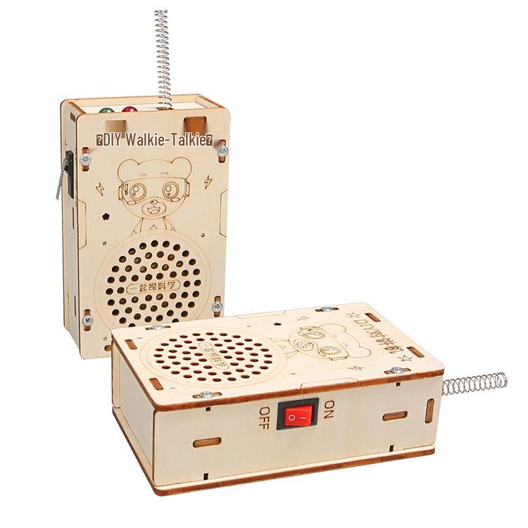 Kids' DIY Wooden Science Walkie-Talkie: 200-Meter Educational Wireless Paging Toy