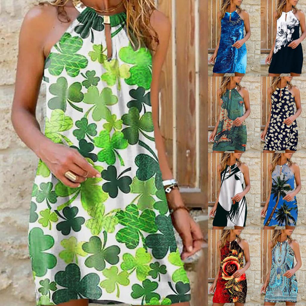Women Summer Fashion Casual Sexy Printing Sleeveless Loose  Dress
