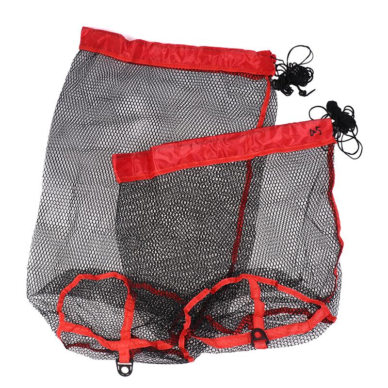 Portable Fishing Landing Net with Drawstring-Folding Thickened Small Grid Mesh Bag for Catch Collection Lightweight Fishing Gear