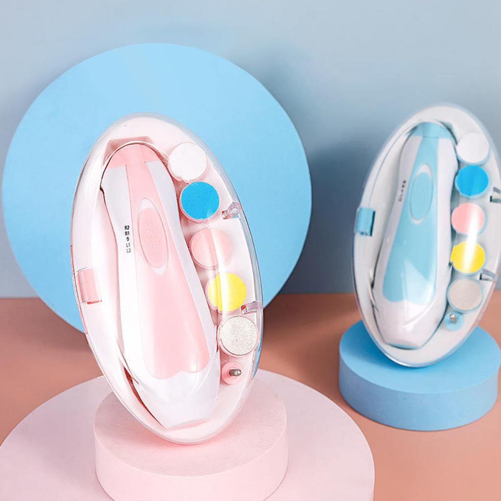 Electric Baby Nail Trimmer with 6 Grinding Heads Newborn Infant Nail File Clipper with Light Toddlers Manicure Toes Fingernails Care Trimming Tools