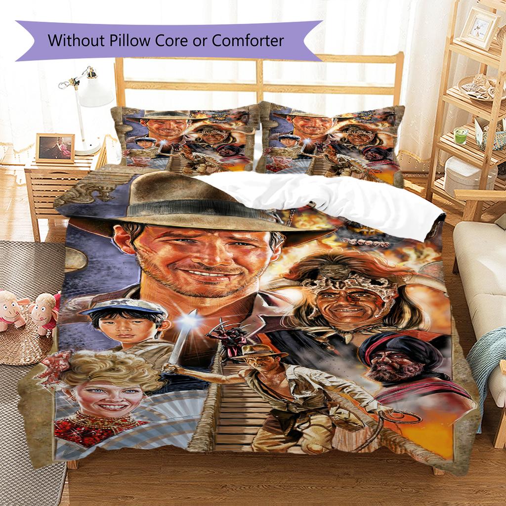 Indiana Jones Pattern Bedding Quilt Set Quilt Cover Pillowcase Home Decoration Gift (1 * Duvet Cover + 2 * Pillowcase, Without Core)
