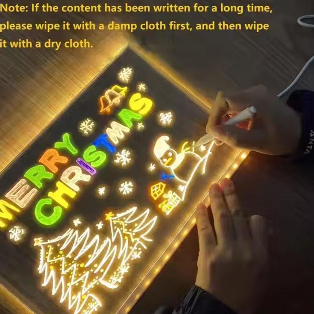 LED Note Board Night Light With Colorful Pens DIY Acrylic Message Board Erasable Painting Drawing Board For Kids Birthday Gift