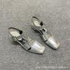 Fashion 2025 new Summer Hollow Out Women Sandals Fashionable versatile Silver Chunky Pumps Luxury Design Buckle Strap Slingback Shoes