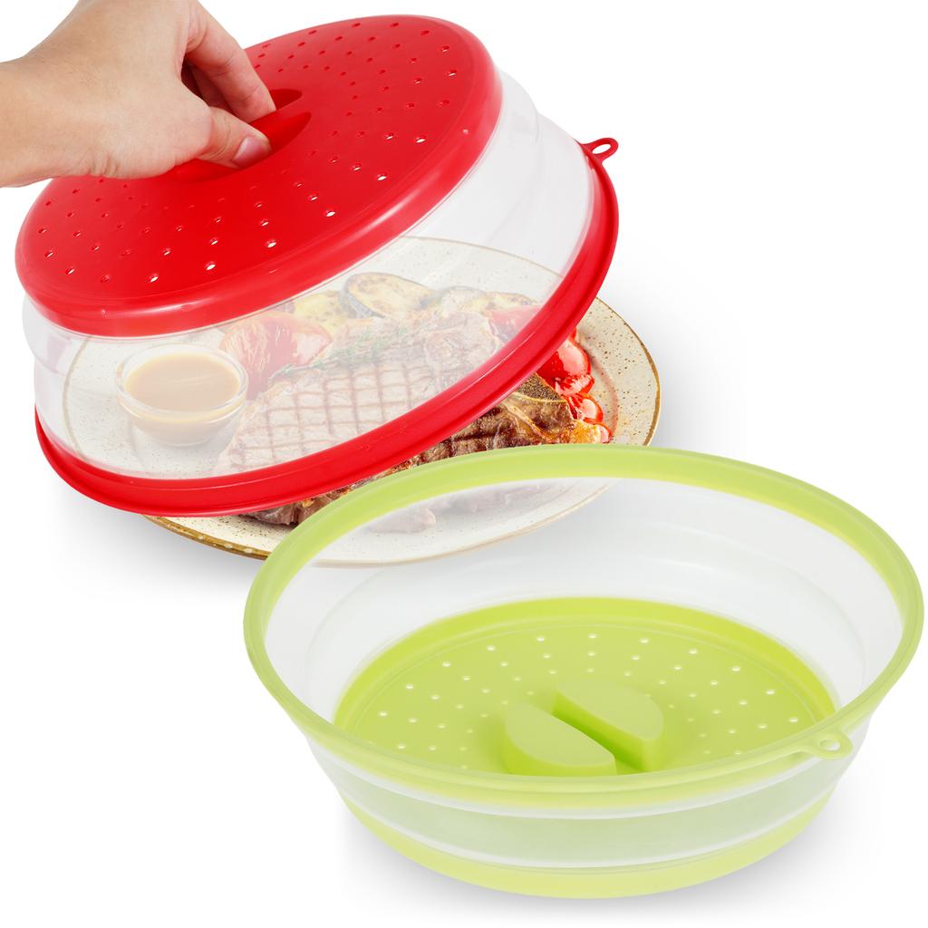 2Pcs Collapsible Microwave Splatter Cover Silicone Microwave Plate Cover Foldable Drainage Basket Fresh-Keeping Lid Basket