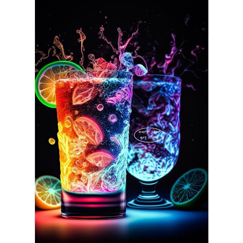 Cocktails Drink Fruit Neon Sign Posters and Prints Canvas Painting Wall Art Picture for Wine Shop Bar Club Room Home Decor