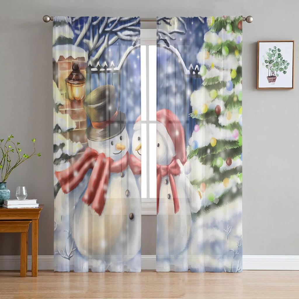 Wundervoller Weihnachtslandschafts-Tüll-Fenstervorhang für Wohnzimmer, Schlafzimmer, Voile, transparente Vorhänge, Küchenbehandlungen, Vorhänge
