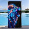 Neon Glowing Roaring Lion Beach Towel Wild Animal Print Sand-Free Quick Drying Towel Eye-catching Design Travel Camping