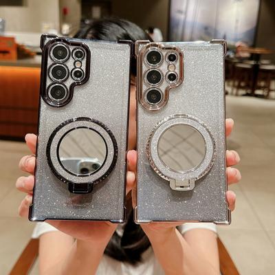 For Samsung S24 Plus S23 Fe S22 S21 Note 20 Ultra A55 A54 A35 A34 A25 A15 5g Glitter Gradient Holder Soft Tpu Clear Square Phone Case Cover