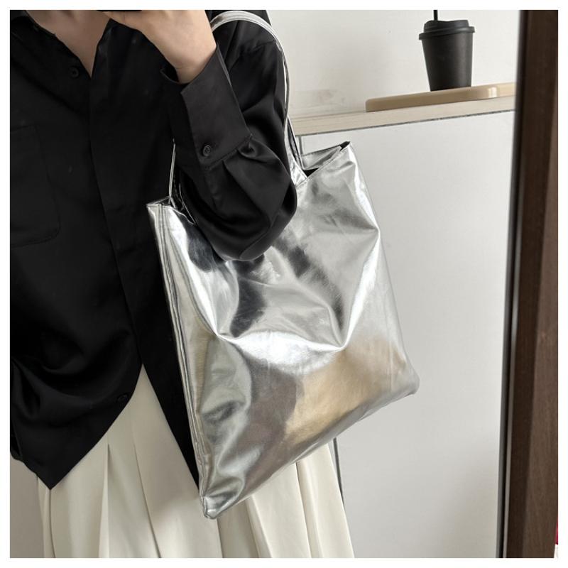 Glossy Tote Bags For Women Fashion High Capacity Shopping Pouch Pu Leather Handbags Shiny Casual Female Purse Girls Shoulder Bag