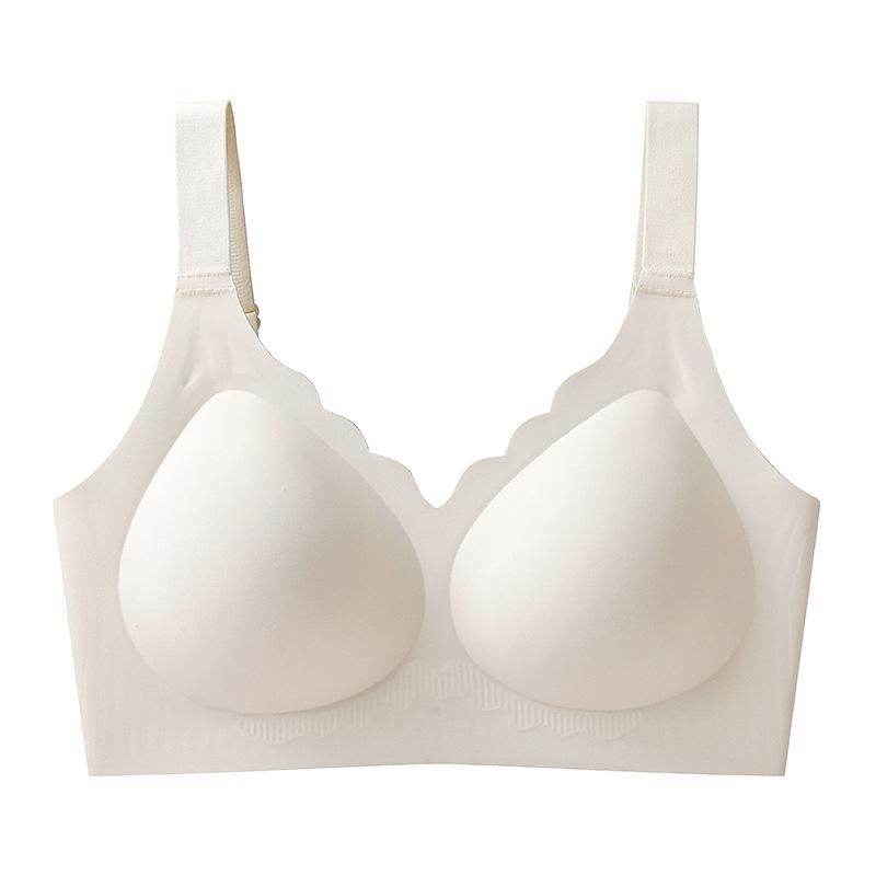 Sexy Bra Women's Wavy Neck Large Size Bra Breathable Fixed Cup One-piece Underwear Push Up Bra
