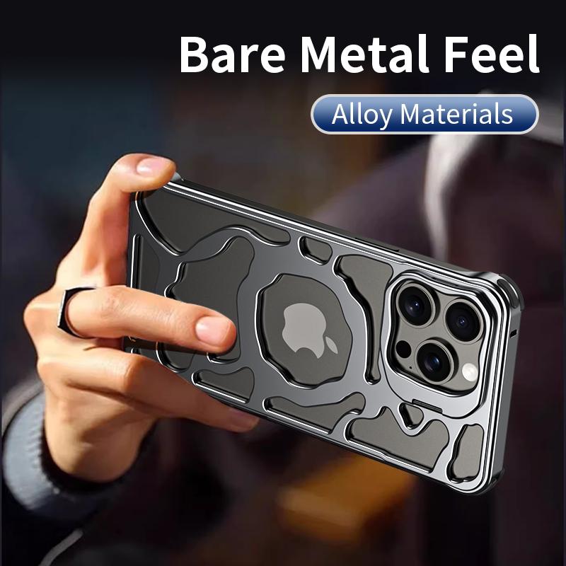 Auspicious Cloud Series For iPhone 15 Pro Max Magnetic Case Aluminum Alloy Hollow Kickstand Phone Cover