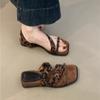 Thick-soled square head retro one-word with sandals for women to wear in the summer of 2025 with skirts and casual two-wear Roman sandals