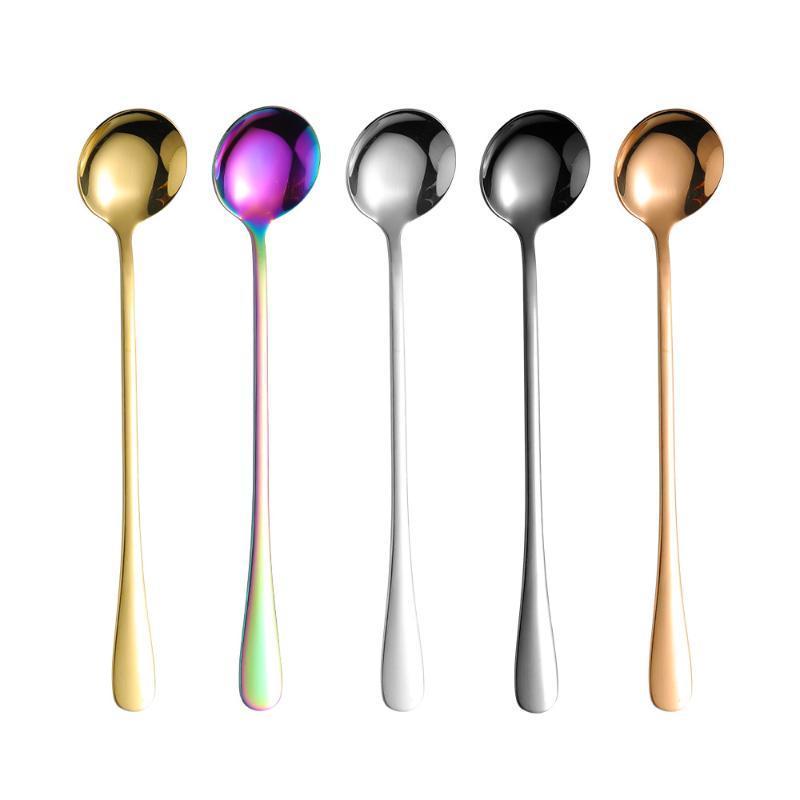Kitchen Solid Color Stainless Steel Coffee Spoon With Long Handle Scoops Dessert Tea Spoon Accessories Tableware Supplies Tools