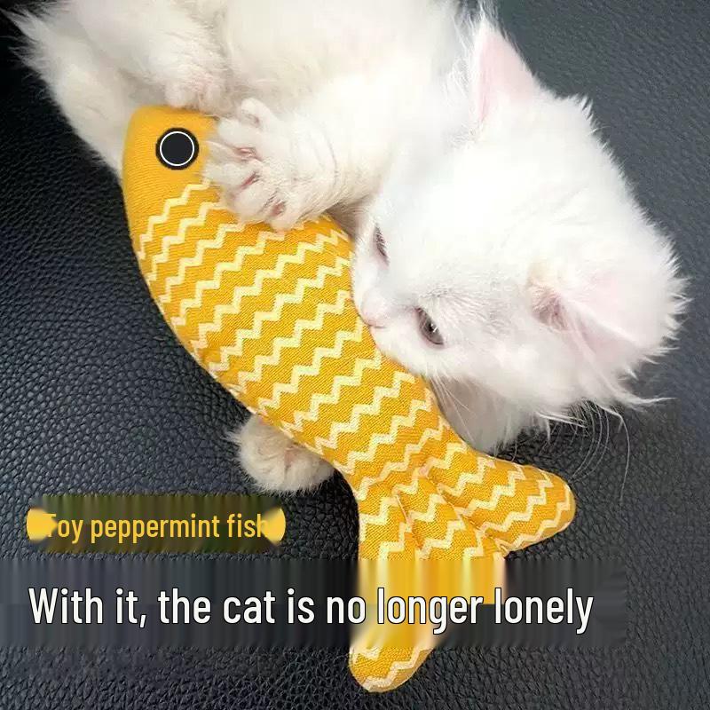 Catnip Burlap Fish Toy: Self-Entertainment, Chewing-Resistant, Teeth-Grinding Teaser for Cats.