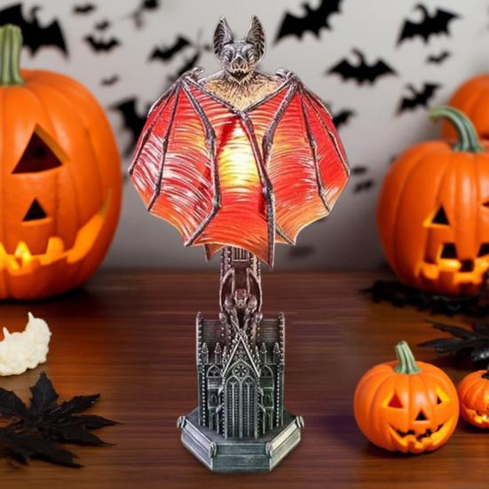 Bat Wings Lamp Gothic Wings of Night Halloween Lamp Vintage Bat Table Lamp with Red Glow Cathedral Base Night Light for Spooky Horror Room Witchy