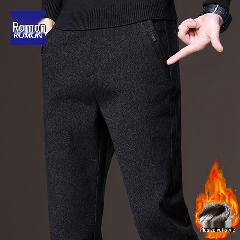 Мужские повседневные брюки Romon из шерсти с флисовой подкладкой - Плотные, свободного кроя, прямые брюки для осени/зимы 32