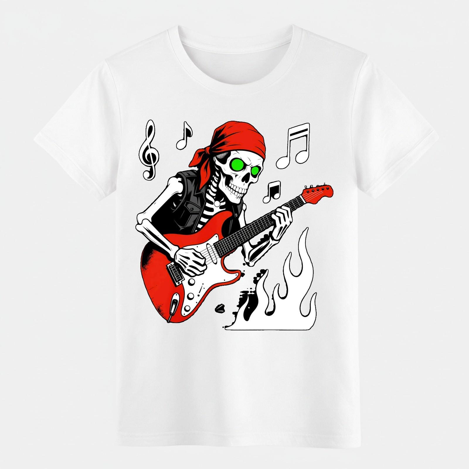 

Vintage Punk Rock Skeleton Guitar T-Shirt, Retro Music Graphic Tee for Men Women 5XL різнокольоровий