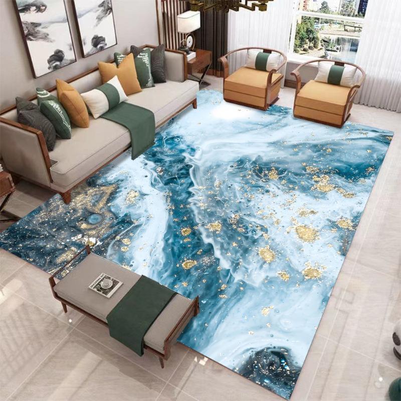 Modern Black Marble Crackle Carpet - Large Living Room Area Rug with White Vein Pattern Non-Slip Sofa Floor Mat Minimalist Decor