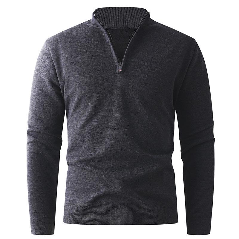 Men's Fleece-Lined Half-Zip Stand-Up Collar Knit Pullover for Autumn/Winter
