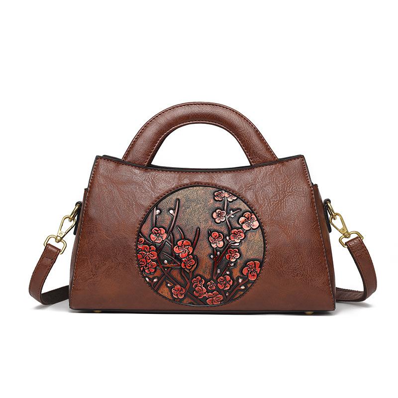 Bolso de Mano Vintage Chino Tallado a Mano de Textura Premium y Gran Capacidad - Bolso de Hombro Étnico en Relieve para Mujer