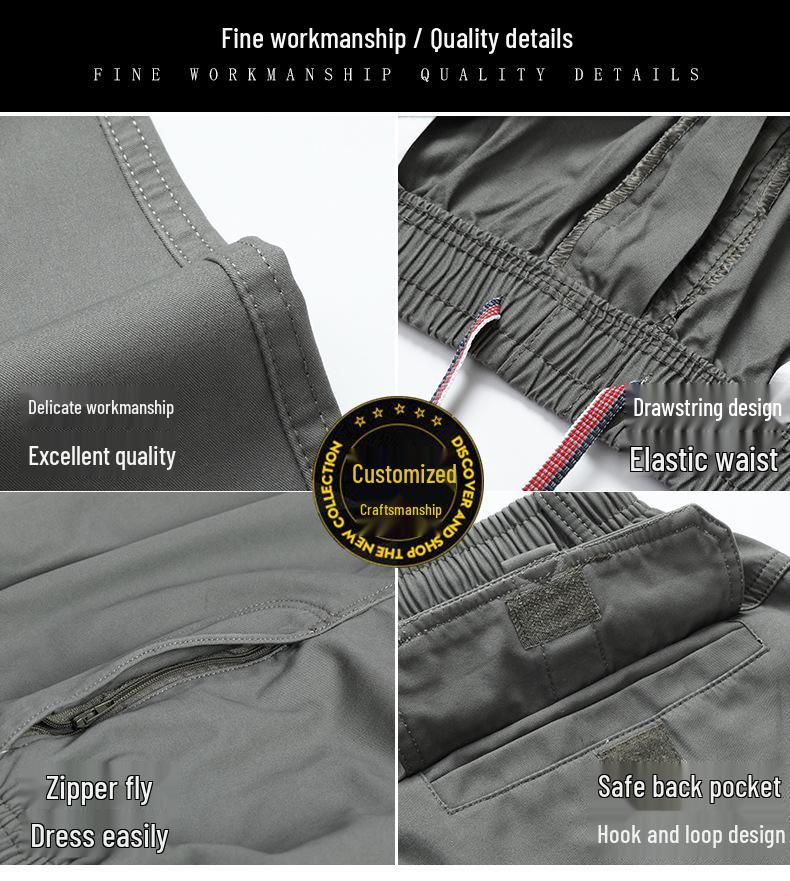 Men's Loose Fit Cotton Casual Pants with Multiple Pockets - Plus Size, Straight Leg, Ideal for Spring/Summer.