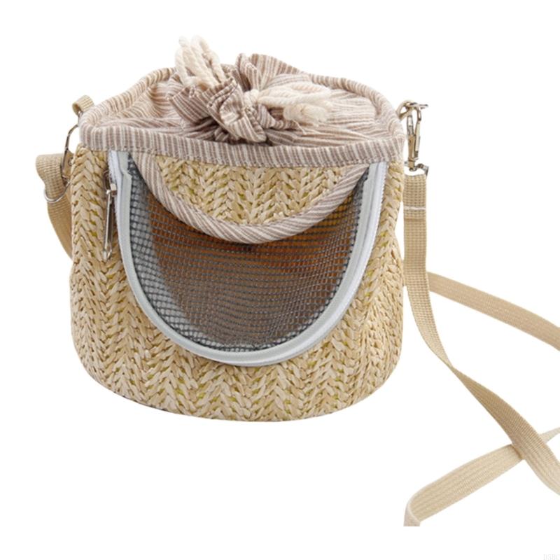 

Ventilated Small Animal Carriers Bag With Safety Zipperd Breathable Straw Woven Travel Bag For Vet Visits Outdoor Trip света кофе