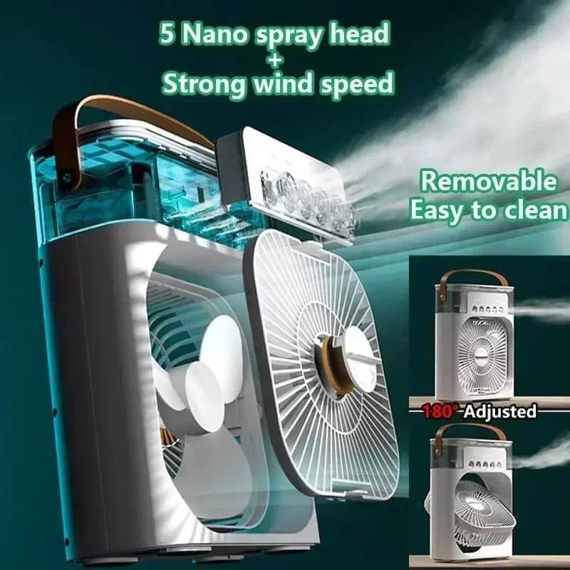 3 v 1 přenosný zvlhčovač vzduchu, ventilátor, mini klimatizace, USB, mini ventilátor, LED noční světlo, vodní mlha, zábavný chladič vzduchu, zvlhčovač pro domácnost