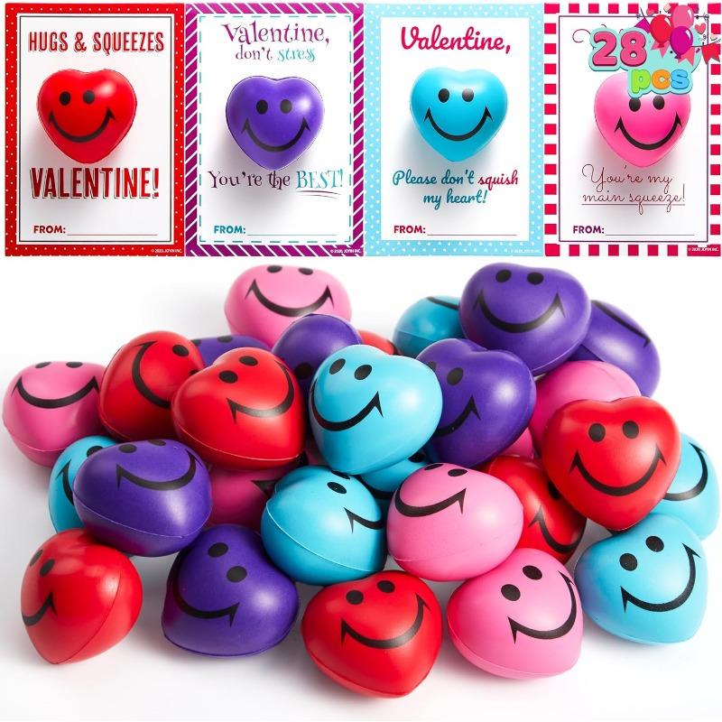 Discover Intime Light/Purple/Red 28 Packs Heart Shape Stress Ball Featuring Cards Stress Relief Fidget Toy Designed For Valentine Celebration Favors Classroom Prize Supplies