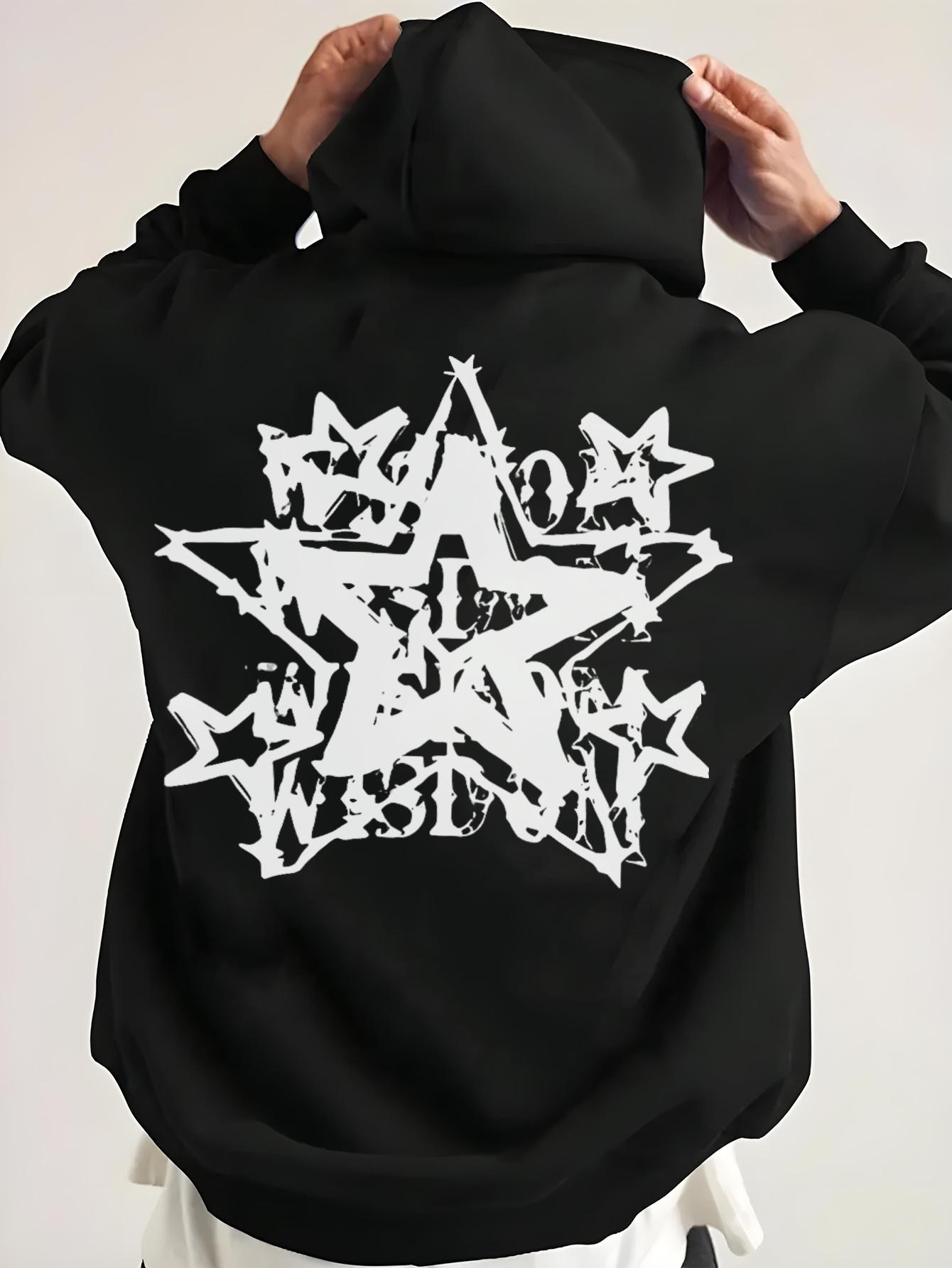 

Men S Casual Blend Hoodie with Geometric Star Print - Autumn and Winter Long Sleeve Pullover with Round Neck and Loose Fit 3XL