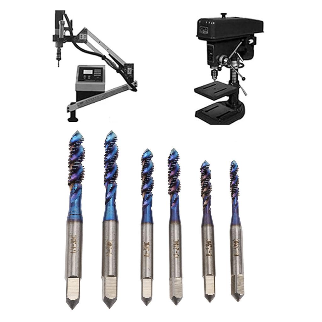 Set de burghie cu filet de 6 bucăți pentru robinet cu filet, standard SUA, cu flaut spiralat, orificiu pentru șurub, robinet Nano acoperit cu albastru pentru R