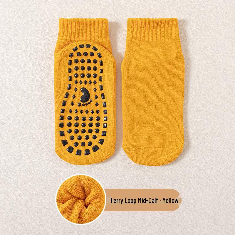Thick Non-slip Children's Floor Socks for Autumn/Winter Warmth - Mid-Calf Baby/Adult Indoor Trampoline & Yoga Socks