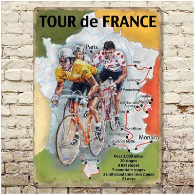 [R0615] - Retro metal plaka 'Tour de France' çok renkli vintage - 20x15 cm