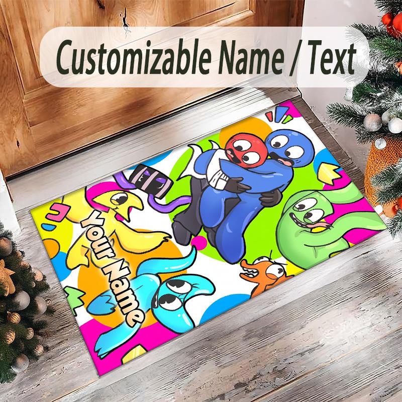 Personalized Crystal Velvet Carpet Custom Name Text,Rainbow Friends Anti Slip Area Rug For Home Decoration