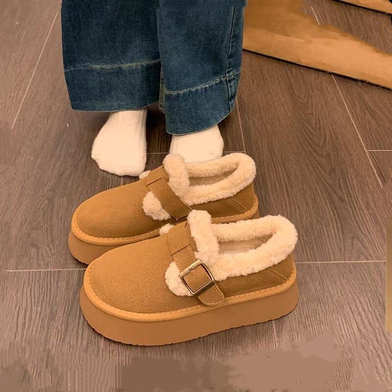 Thick-soled Snow Boots Women's Winter Velvet Warm Loafers Cotton Shoes New One-pedal Retro Women